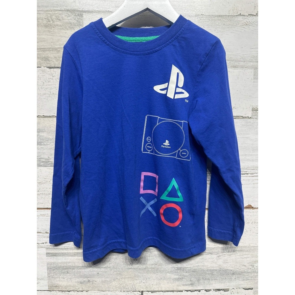 PlayStation Graphic Long Sleeve T-Shirt Boys XS Blue Retro Console EUC